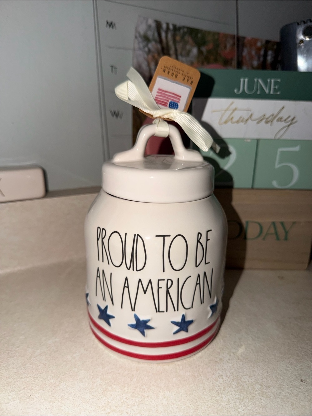 Rae Dunn proud to be American canister